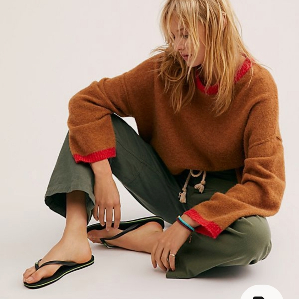 Free People Alpaca Wool Blend Grandpa Crew Neck Sweater